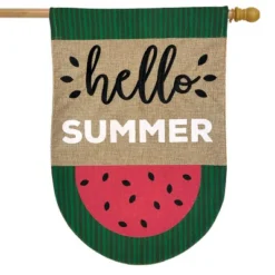 Watermelon Summer Burlap House Flag Hello Summer 28" X 40" Briarwood Lane