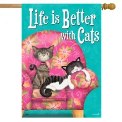 Life Is Better With Cats House Flag Animals Pet Lovers 28" X 40" Briarwood Lane
