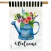 Welcome Watering Can Spring Burlap House Flag Floral 28" X 40" Briarwood Lane