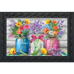Spring Floral Jars Rustic Doormat Indoor Outdoor 30" X 18" Briarwood Lane
