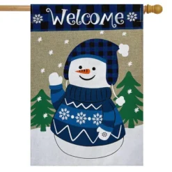 Briarwood Lane Happy Snowman Burlap Winter House Flag Welcome 28"