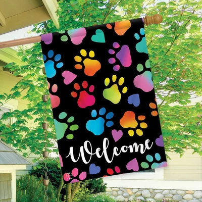 Rainbow Pawprints Welcome House Flag Dogs Cats Pet 28" X 40" Briarwood Lane 2 Rainbow Pawprints Welcome House Flag Dogs Cats Pet 28" X 40" Briarwood Lane - Image 2