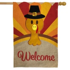 Turkey Thanksgiving Burlap House Flag Welcome Holiday 28" X 40" Briarwood Lane