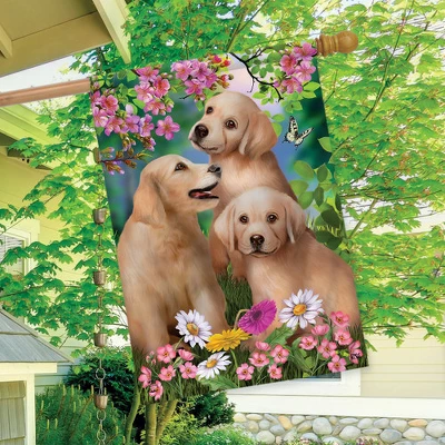 Springtime Pups Floral House Flag Dogs Puppies 28" X 40" Briarwood Lane 2 Springtime Pups Floral House Flag Dogs Puppies 28" X 40" Briarwood Lane - Image 2