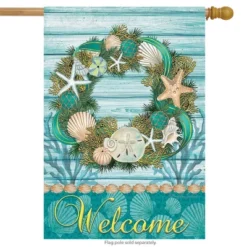 Briarwood Lane Coastal Wreath Summer House Flag Welcome Nautical Seashells 28" X 40"