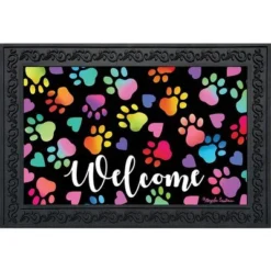 Rainbow Pawprints Doormat Welcome 30" X 18" Briarwood Lane