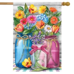 Spring Floral Jars Rustic House Flag 28" X 40" Briarwood Lane