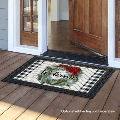 Briarwood Lane Winter Wreath Welcome Doormat Checkered Indoor Out 2 Briarwood Lane Winter Wreath Welcome Doormat Checkered Indoor Out - Image 2