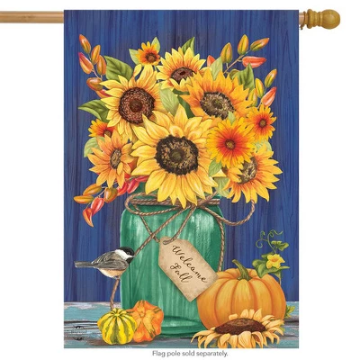 Fall Mason Jar Sunflowers House Flag Autumn Floral 28" X 40" Briarwood Lane 1 Fall Mason Jar Sunflowers House Flag Autumn Floral 28" X 40" Briarwood Lane