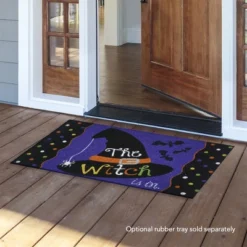 Briarwood Lane The Witch Is In Halloween Natural Fiber Coir Doormat Hat Bats 30" X 18"