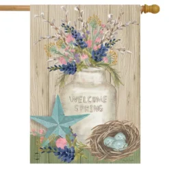 Gifts Of Spring Primitive House Flag Floral Mason Jar 28" X 40" Briarwood Lane