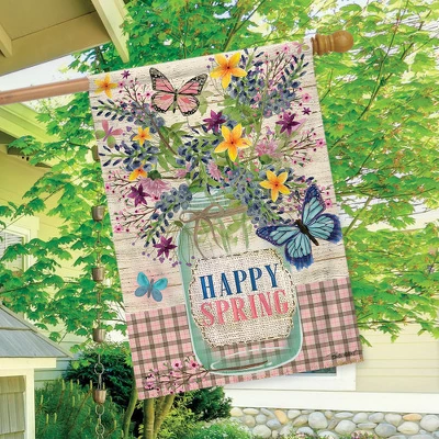 Happy Spring Mason Jar Floral House Flag Primitive 28" X 40" Briarwood Lane 2 Happy Spring Mason Jar Floral House Flag Primitive 28" X 40" Briarwood Lane - Image 2