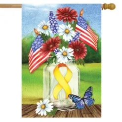 Support Our Troops Mason Jar House Flag Patriotic Floral 28"x40" Briarwood Lane