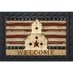 Briarwood Lane Americana Welcome Doormat Patriotic Primitive Birdhouse Indoor Outdoor 30" X 18"