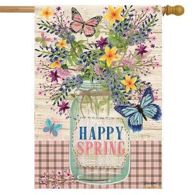 Happy Spring Mason Jar Floral House Flag Primitive 28" X 40" Briarwood Lane 1 Happy Spring Mason Jar Floral House Flag Primitive 28" X 40" Briarwood Lane