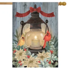 Warm Winter Candle House Flag White Poinsettias 28" X 40" Briarwood Lane