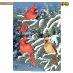Briarwood Lane Winter Cardinal Trio House Flag Snowy Scene 28" X
