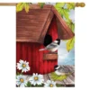 Birdhouse Friends Spring House Flag Chickadees Daisies 28" X 40" Briarwood Lane