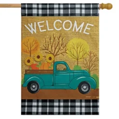 Autumn Pickup Truck Burlap Fall House Flag 40" X 28" Briarwood Lane