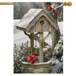 Briarwood Lane Winter Wishes Well House Flag Cardinal Snowy Scene