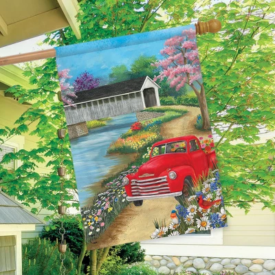 Spring Covered Bridge House Flag Pickup Truck 28" X 40" Briarwood Lane 2 Spring Covered Bridge House Flag Pickup Truck 28" X 40" Briarwood Lane - Image 2