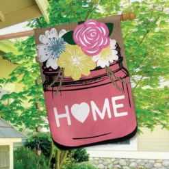 Home Mason Jar Spring Burlap House Flag Floral 28" X 40" Briarwood Lane -Home Decor Store GUEST df161419 5dce 426d a94b bace262d055c
