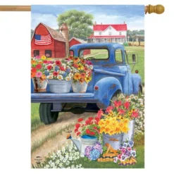 Day On The Farm Spring House Flag Pick-up Truck Floral 28" X 40" Briarwood Lane