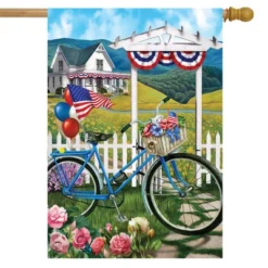 Patriotic Bicycle Fourth Of July House Flag Balloons Bunting 28" X 40" Briarwood Lane