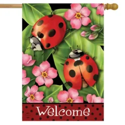 Ladybugs On Leaves Spring House Flag 28" X 40" Welcome Floral Briarwood Lane