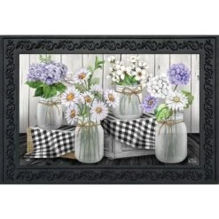 Briarwood Lane Checkered Mason Jars Spring Doormat Daisies Floral Indoor Outdoor 30" X 18"