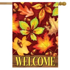 Colorful Fall Foliage House Flag Welcome Autumn Leaves 28" X 40" Briarwood Lane