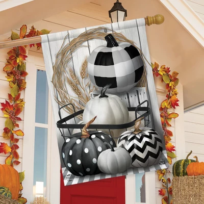 Black & White Pumpkins Fall House Flag Primitive Autumn 28" X 40" Briarwood Lane 2 Black & White Pumpkins Fall House Flag Primitive Autumn 28" X 40" Briarwood Lane - Image 2