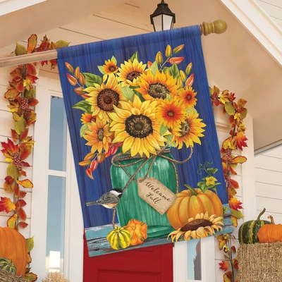 Fall Mason Jar Sunflowers House Flag Autumn Floral 28" X 40" Briarwood Lane 2 Fall Mason Jar Sunflowers House Flag Autumn Floral 28" X 40" Briarwood Lane - Image 2
