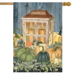 Autumn's Glow Lantern Primitive House Flag Fall Pumpkins 28"x40" Briarwood Lane