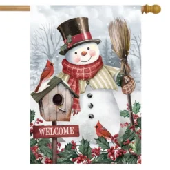 Jolly Snowman Welcome Winter House Flag 40" X 28" Briarwood Lane
