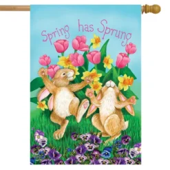 Briarwood Lane Spring Has Sprung Rabbits House Flag Floral Bunnies Tulips 28" X 40"