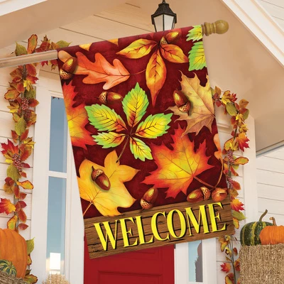 Colorful Fall Foliage House Flag Welcome Autumn Leaves 28" X 40" Briarwood Lane 2 Colorful Fall Foliage House Flag Welcome Autumn Leaves 28" X 40" Briarwood Lane - Image 2