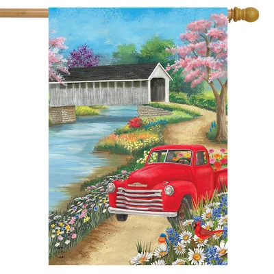 Spring Covered Bridge House Flag Pickup Truck 28" X 40" Briarwood Lane 1 Spring Covered Bridge House Flag Pickup Truck 28" X 40" Briarwood Lane