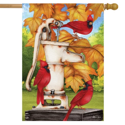 Water Pump And Cardinals Fall House Flag Autumn Leaves 28" X 40" Briarwood Lane 1 Water Pump And Cardinals Fall House Flag Autumn Leaves 28" X 40" Briarwood Lane