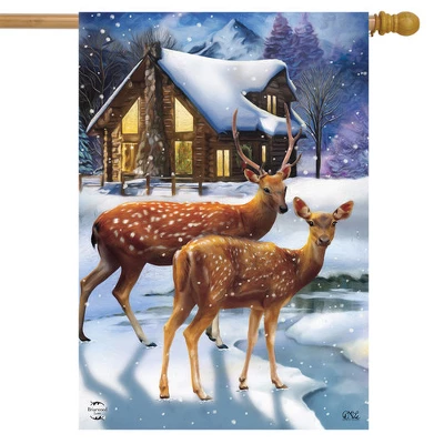 Winter Cabin Deer House Flag Snowy Scene 28" X 40" Briarwood Lane 1 Winter Cabin Deer House Flag Snowy Scene 28" X 40" Briarwood Lane